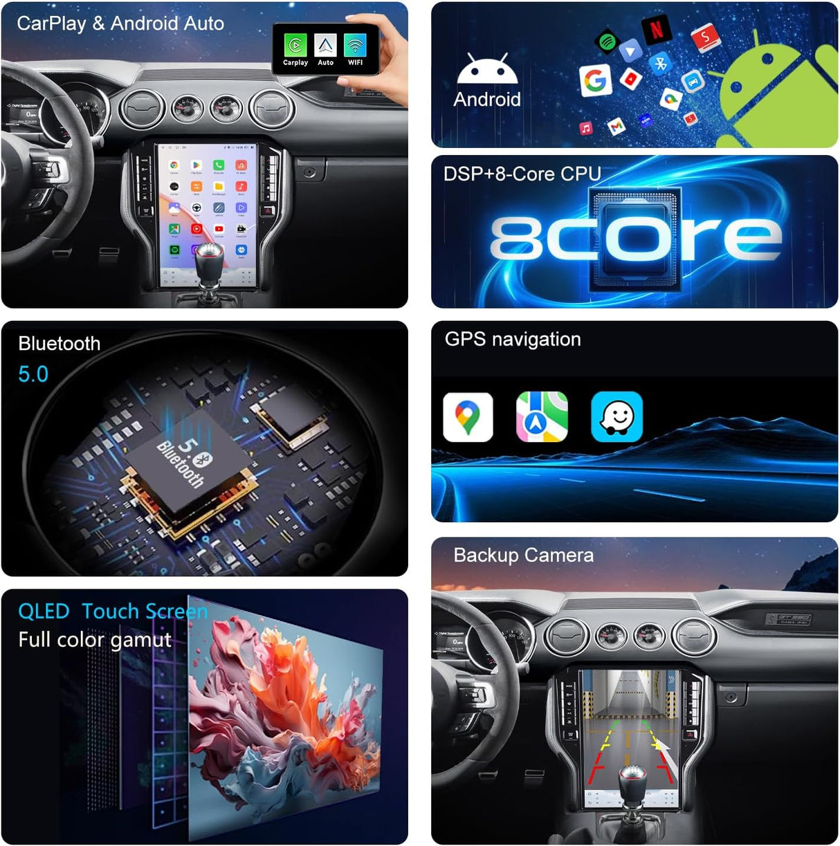 car Radio for Ford Mustang 2015-2023 Upgrade,8-Core Qualcomm CPU 14.5inch
