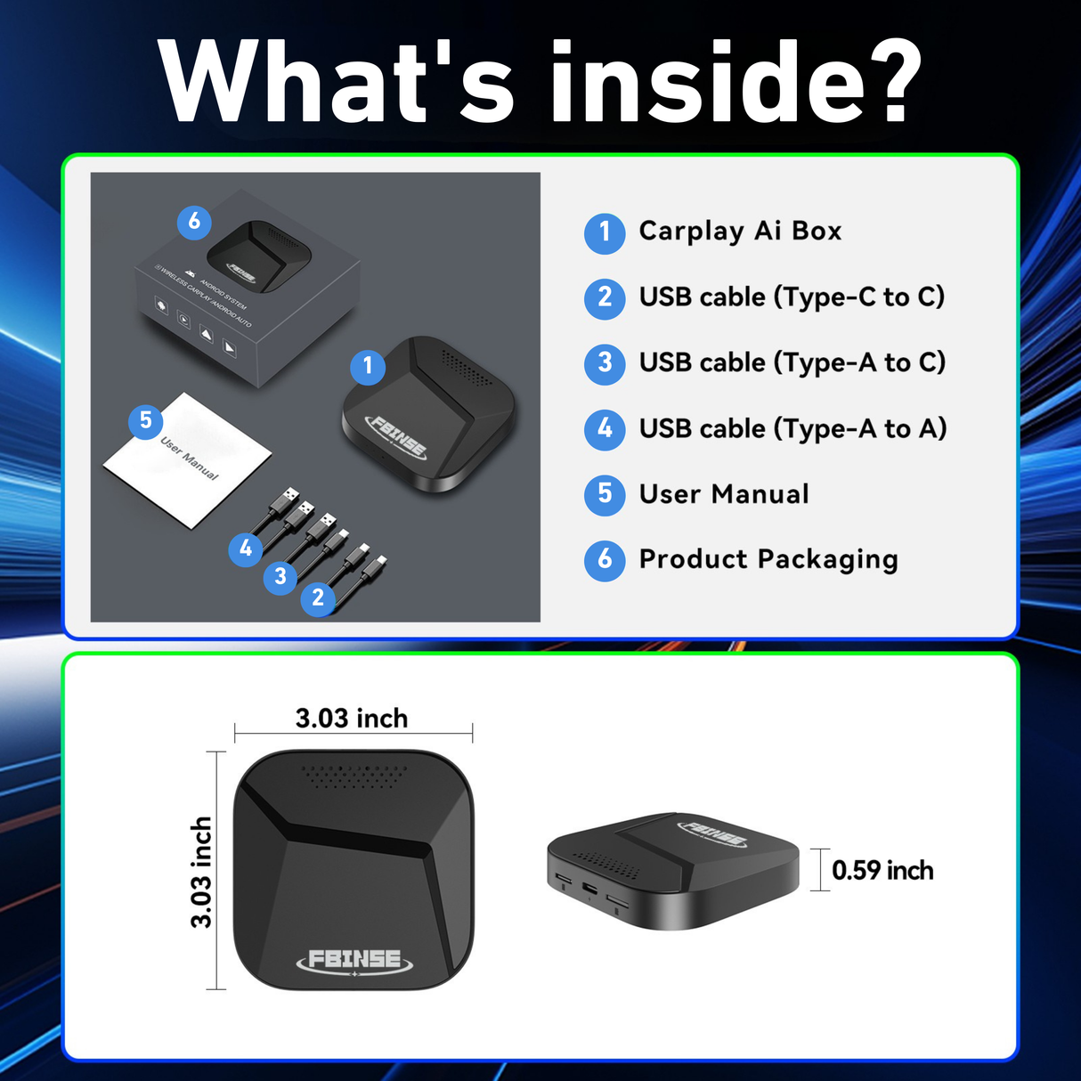 FBINSE B2 CarPlay AI Box For Car with Wired CarPlay/Android Auto