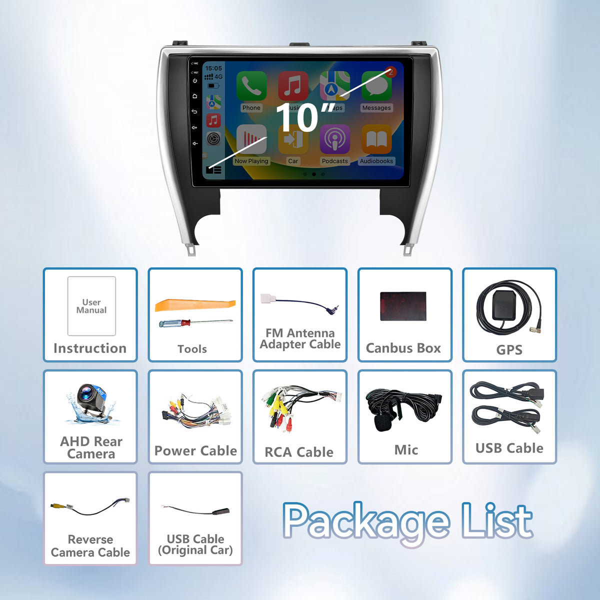 Car Stereo Radio for Toyota Camry 2015 2016 2017 CarPlay Android Auto Touchscreen WiFi/GPS/FM/SWC/Bluetooth/1080P Backup Camera