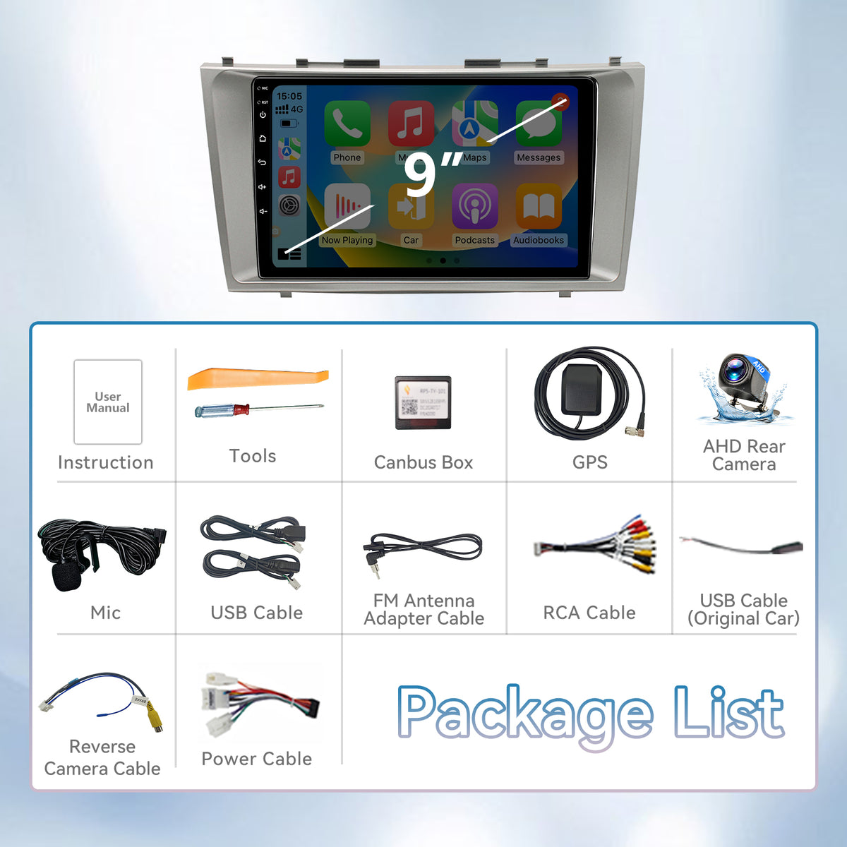 Car Radio Stereo for Toyota Camry (06-11) CarPlay & Android Auto Fast Boot,Mirroring, Anti-Glare QLED.FM/AM Tuner, Plug & Play Dash Kit Included.