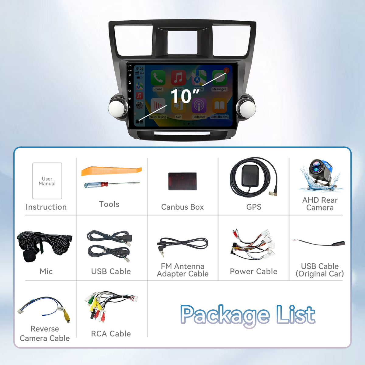 Car Radio for Toyota Highlander 2008-2013,10 Inch QLED Touch Screen Car Stereo with Carplay&Android Auto,WiFi,GPS Navigation,Bluetooth5.0,FM&AM Radio