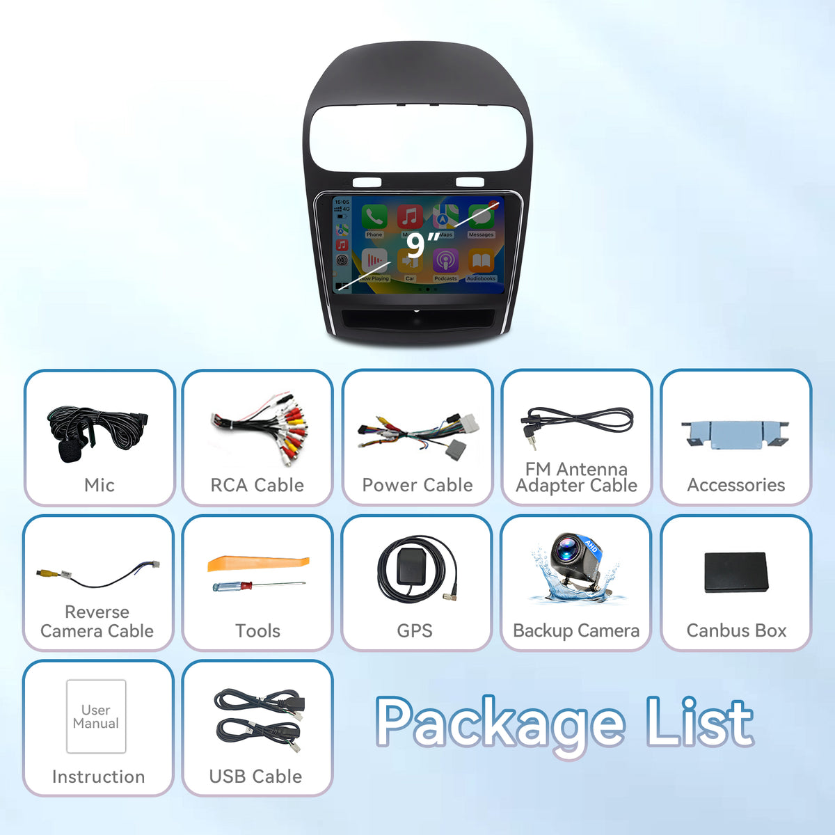Car Radio for Dodge Journey 2011-2020, 9 Inch Touchscreen Stereo Support Carplay & Android Auto Bluetooth/Voice Control/GPS/WiFi/Back-up Camera/SWC/FM