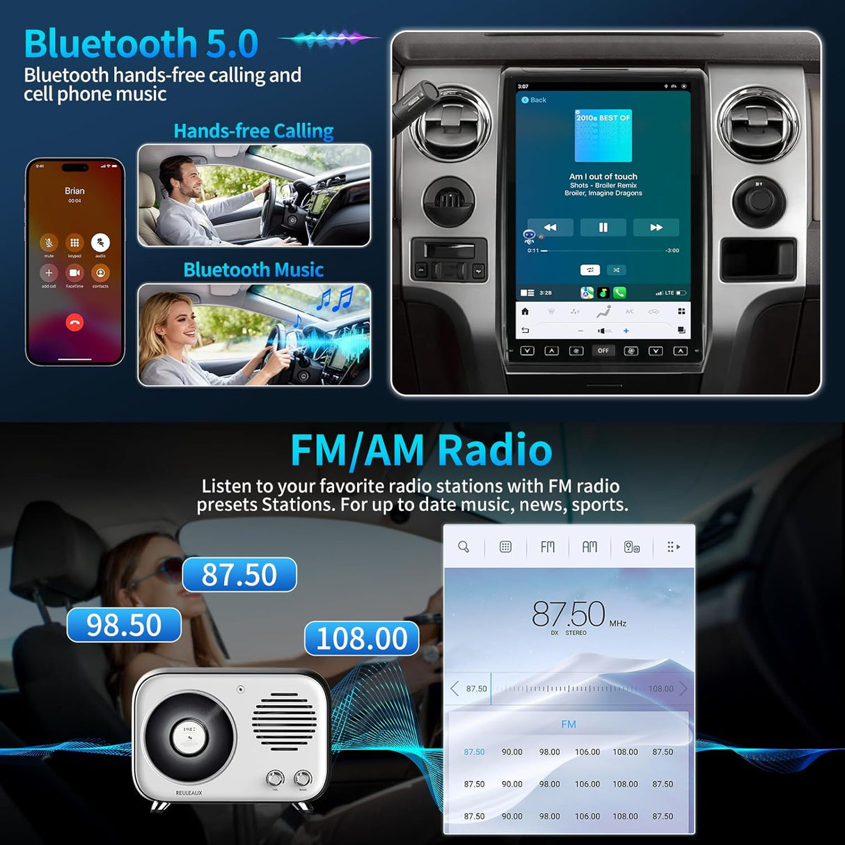 Car Radio for F150 2009-2012 Radio Upgrade with Carplay Android Auto 2K 14.4inch Inches Touch Screen Head Unit Replacement Keep OEM Camera GPS Navigation 4G SWC 8+128G Manual/Auto AC