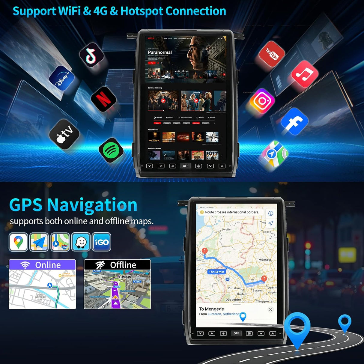 Car Radio for F150 2009-2012 Radio Upgrade with Carplay Android Auto 2K 14.4inch Inches Touch Screen Head Unit Replacement Keep OEM Camera GPS Navigation 4G SWC 8+128G Manual/Auto AC