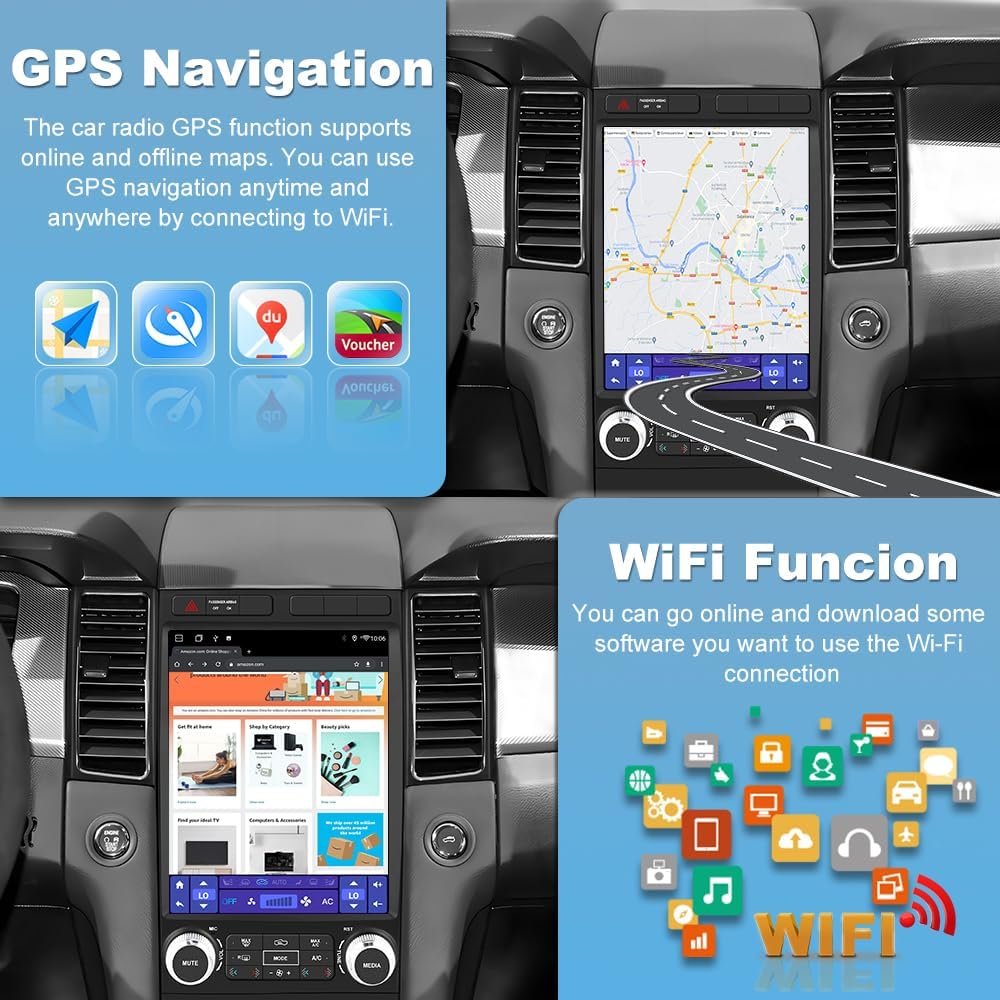 Car Radio Stereo for Ford Taurus 2012-2014, 12.1 Inch Touch Screen Head Unit 4G RAM 64G ROM Bulit in Wireless CarPlay Android Auto Bluetooth/GPS/WiFi/SWC/FM