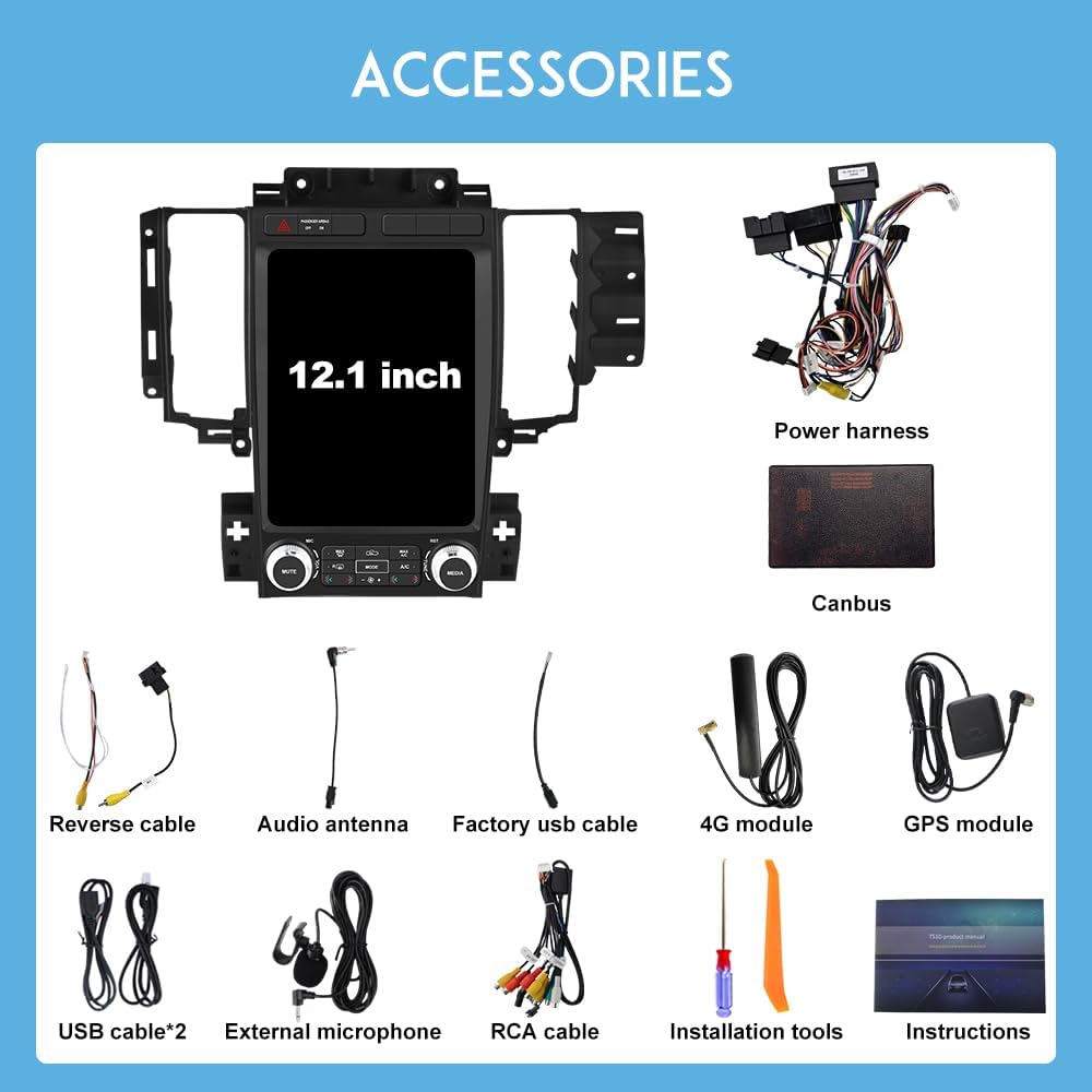 Car Radio Stereo for Ford Taurus 2012-2014, 12.1 Inch Touch Screen Head Unit 4G RAM 64G ROM Bulit in Wireless CarPlay Android Auto Bluetooth/GPS/WiFi/SWC/FM