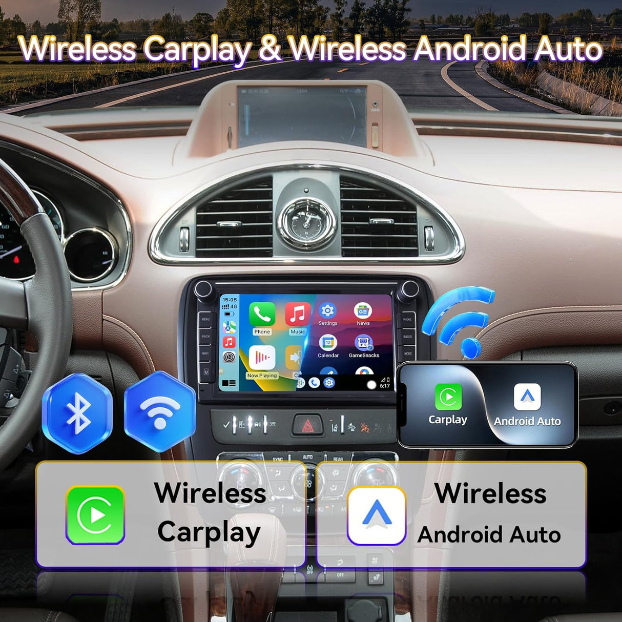 Android 14 Car Stereo Radio Head Unit Compatible with Buick Enclave 2013-2017 Carplay&Android Auto Touch Screen with GPS Bluetooth FM WiFi Back Camera 2+64G