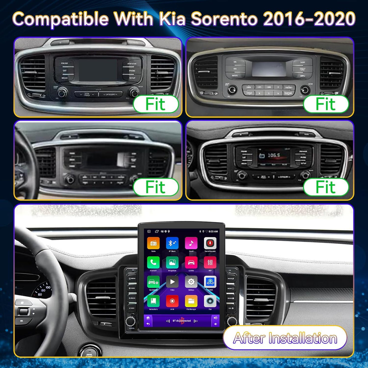 Android 14 Car Stereo Radio Head Unit Compatible with Kia Sorento 2016 2017 2018 2019 2020 9.7" Touch Screen Audio Receiver with CarPlay & Android Auto GPS WiFi Buletooth Back Camera FM GPS 2+64G