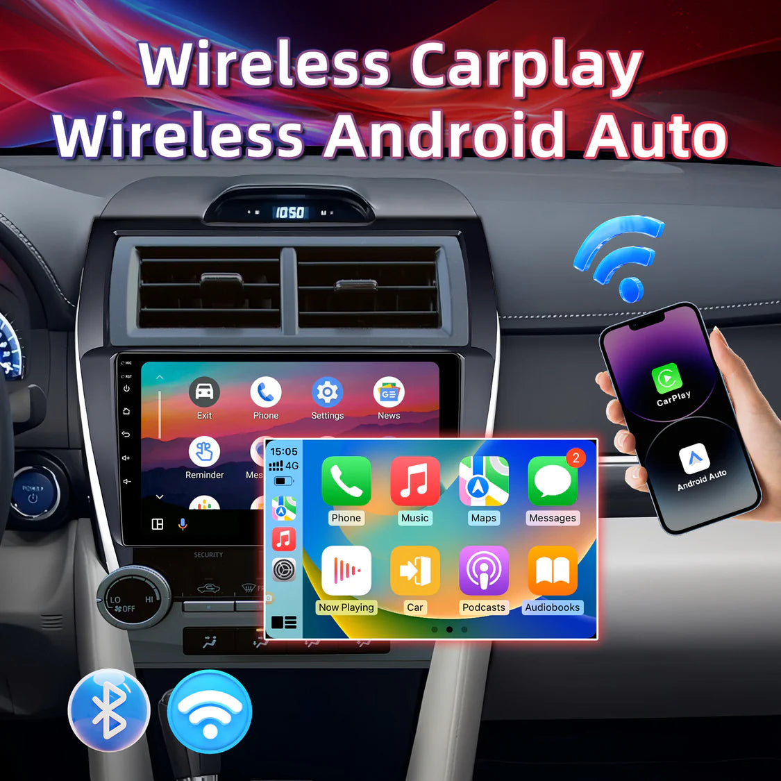 Car Radio Stereo for Toyota Camry 2012-2014,10" Android 13 Touchscreen Head Unit,Wireless CarPlay & Android Auto,GPS Navigation,HD Backup Camera,Mirror Link,WiFi 6,Bluetooth