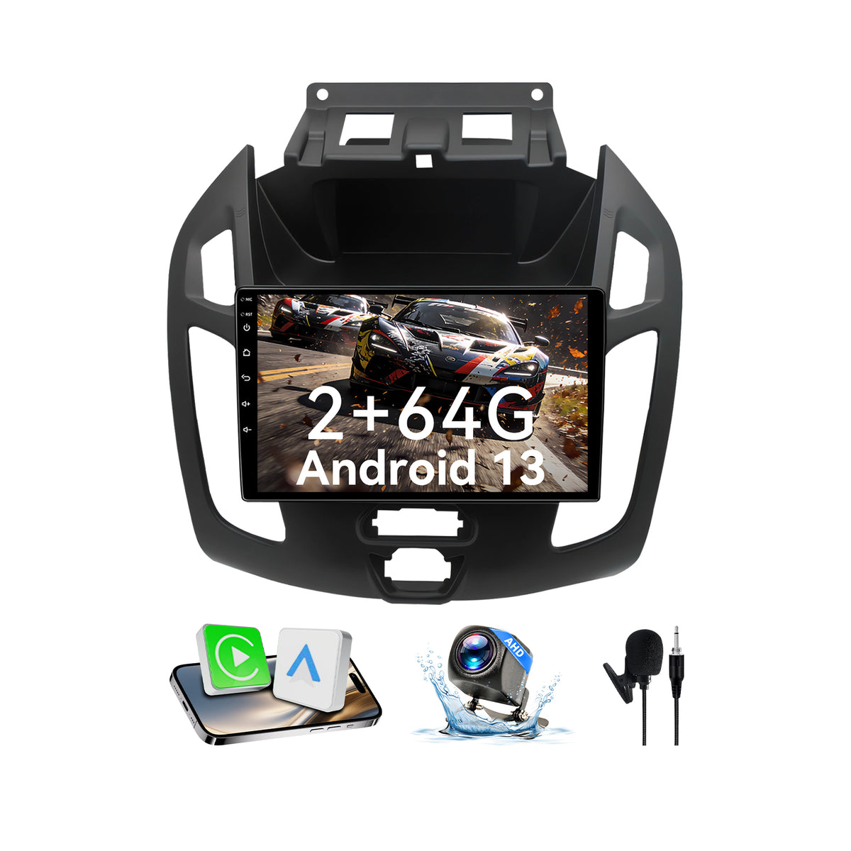 Car Radio Compatible with Ford Transit Connect 2014-2018, Wireless CarPlay Android Auto, 9 Inch Car Head Unit with GPS WiFi Bluetooth SWC Backup Camera (2G+64G)