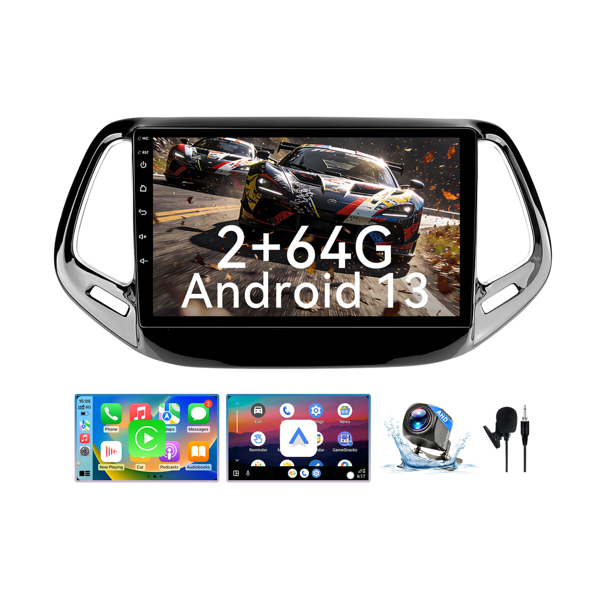 Car Radio Stereo for Jeep Compass 2017-2020,10" Android 13 Touchscreen Head Unit,Wireless CarPlay & Android Auto,GPS Navigation,HD Backup Camera,Mirror Link