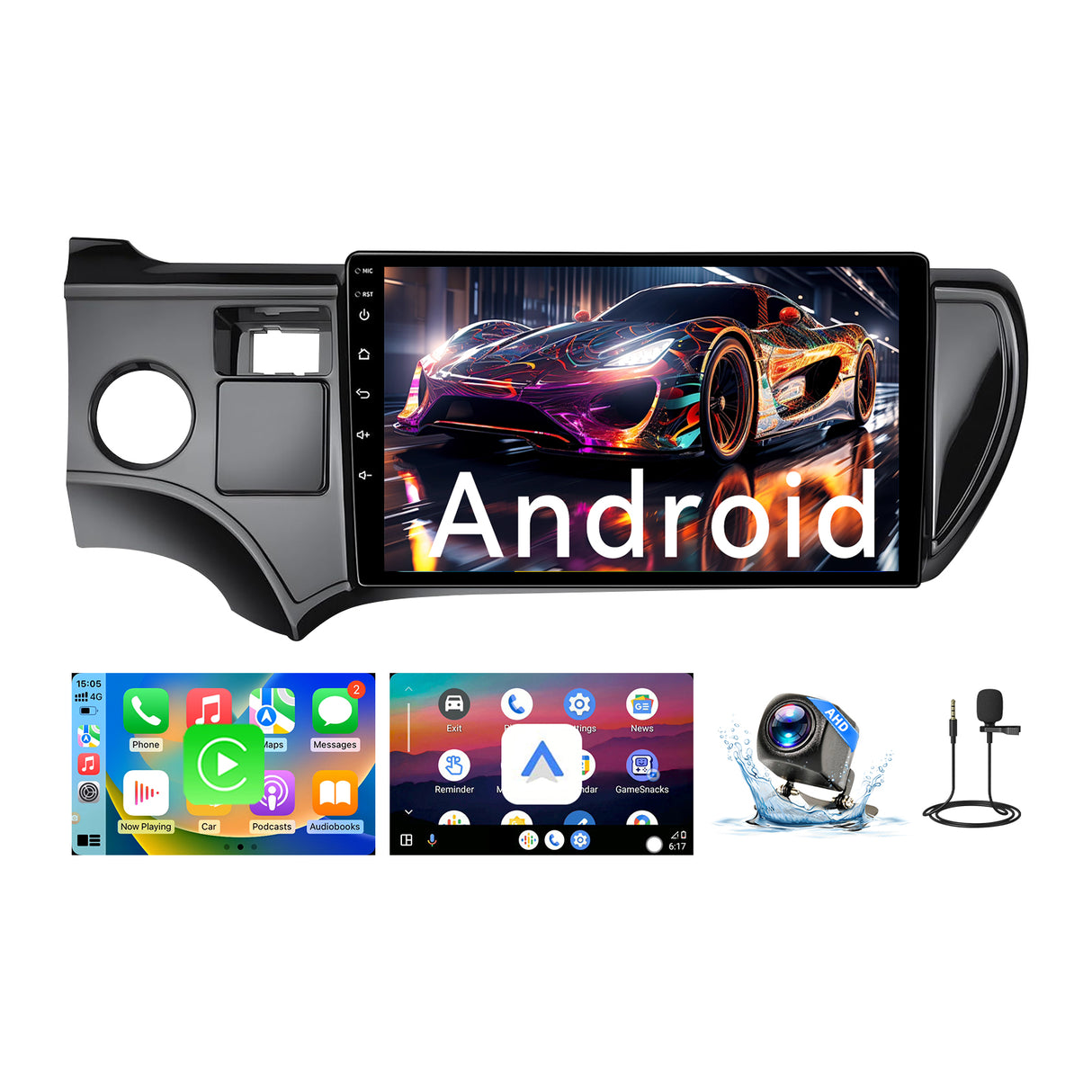 Car Stereo for Toyota Prius C 2012 2013 2014, Hikity 9'' Touch Screen Prius C Car Radio Wireless CarPlay Android Auto GPS Mirror Link 5G WiFi Bluetooth FM/EQ/RDS Backup Cam+MIC