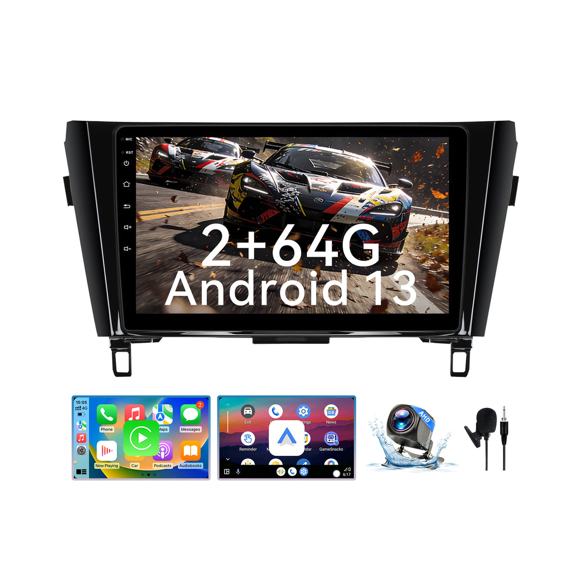 Android 13 Car Radio Stereo for Nissan Rogue X-Trail 2014-2018(Auto AC) with 10.1" Touchscreen Radio Built-in Wireless Carplay/Android Auto/GPS/Bluetooth/FM/AUX-in/SWC/Camera