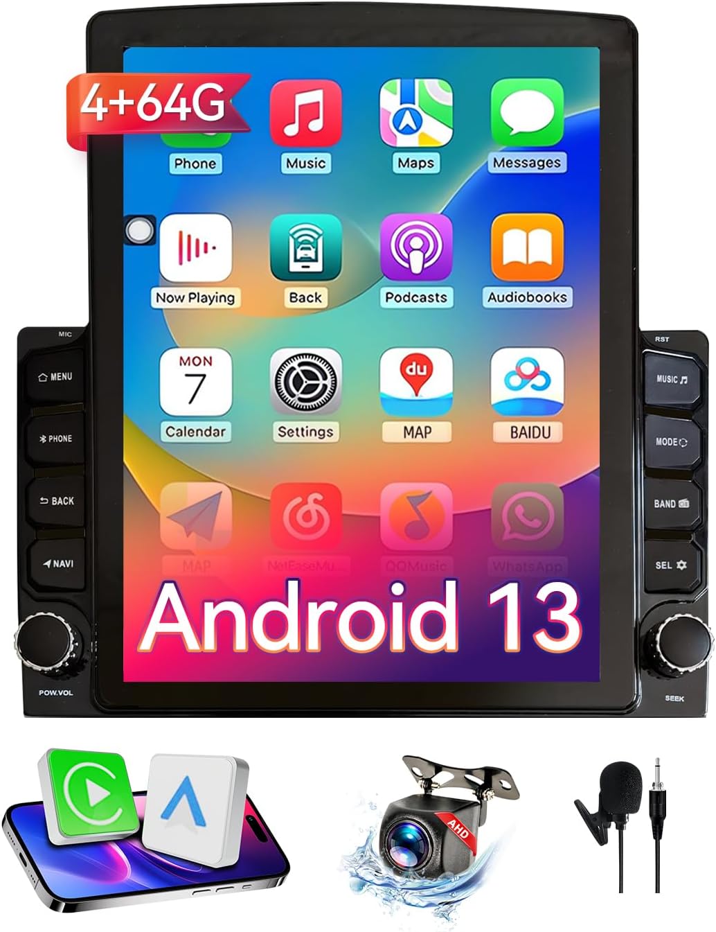 Android 13 Car Stereo for 3rd Gen Toyota Tacoma 2018-2021 Support Wireless CarPlay&Android Auto, GPS, FM, WiFi, Bluetooth, Reverse Camera, SWC
