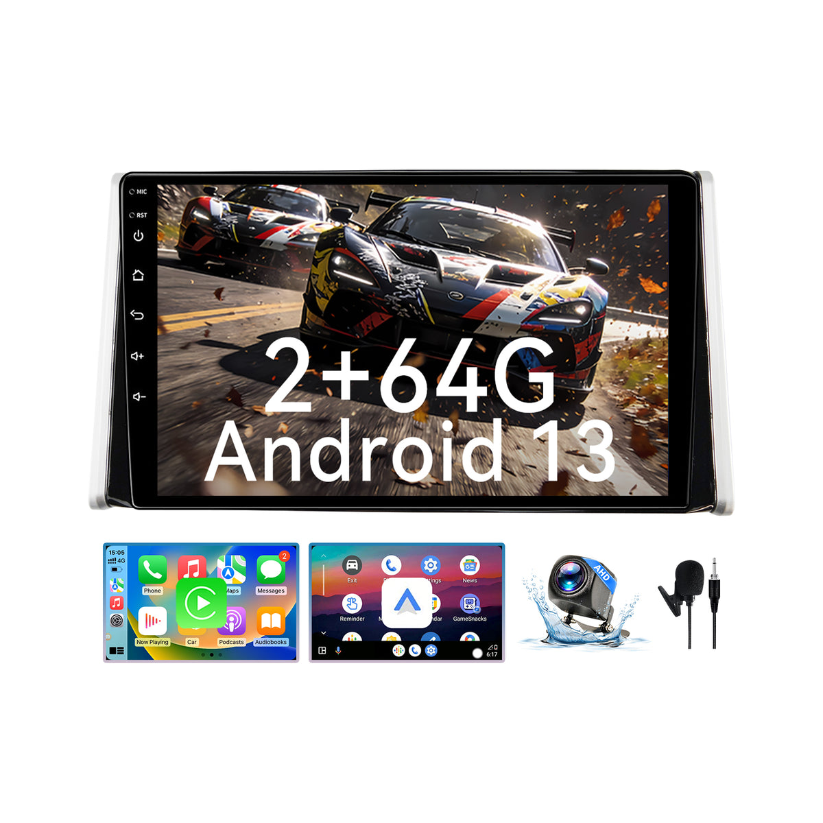 Car Radio for Toyota RAV4 2019-2022 with Wireless CarPlay CarPlay Android Auto GPS Navigation 10.1-inch Touch Screen Bluetooth WiFi Back Camera