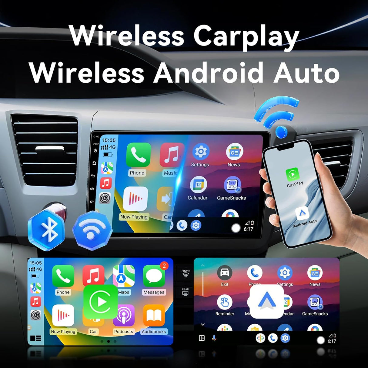 Android 13 Car Radio Compatible with Honda Civic 2012 2013 2014 2015, 9 Inch Car Radio Head Unit Touch Screen, Wireless CarPlay, Android Auto, WiFi, Backup Camera 