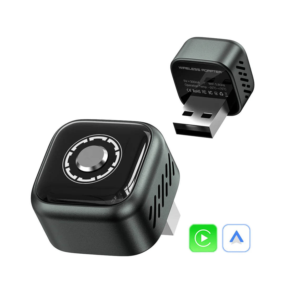 Teeran 2 in 1 Wireless CarPlay and Android Auto Adapter, Easy Setup Plug and Play, Fast Seamless Use Supports lots of Cars with Built-in Wired Car Play/Android Auto Compact Sleek Design Car Adapter