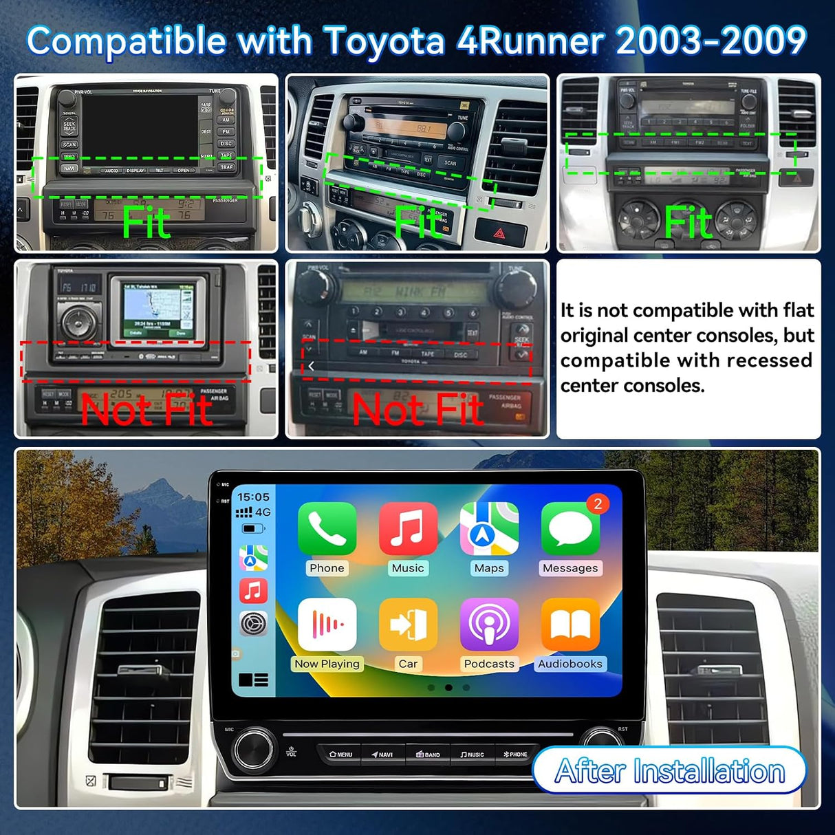 Car Radio Stereo Compatible with Toyota 4Runner 2003-2009, 10" Touch Screen Wireless CarPlay & Android Auto GPS Navigation FM Radio Upgrade Bluetooth HD Backup Camera 2GB+64GB