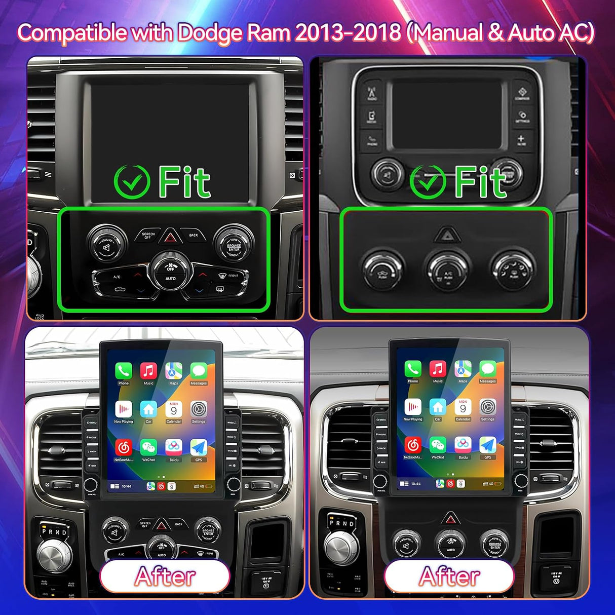 Android 13 Car Radio Stereo Compatible with Dodge Ram 1500/2500/3500 2013-2018 Upgrade with Wireless Carplay&Android Auto, GPS/SWC/Backup Camera, for Manual & Auto AC (9.7 Inch)