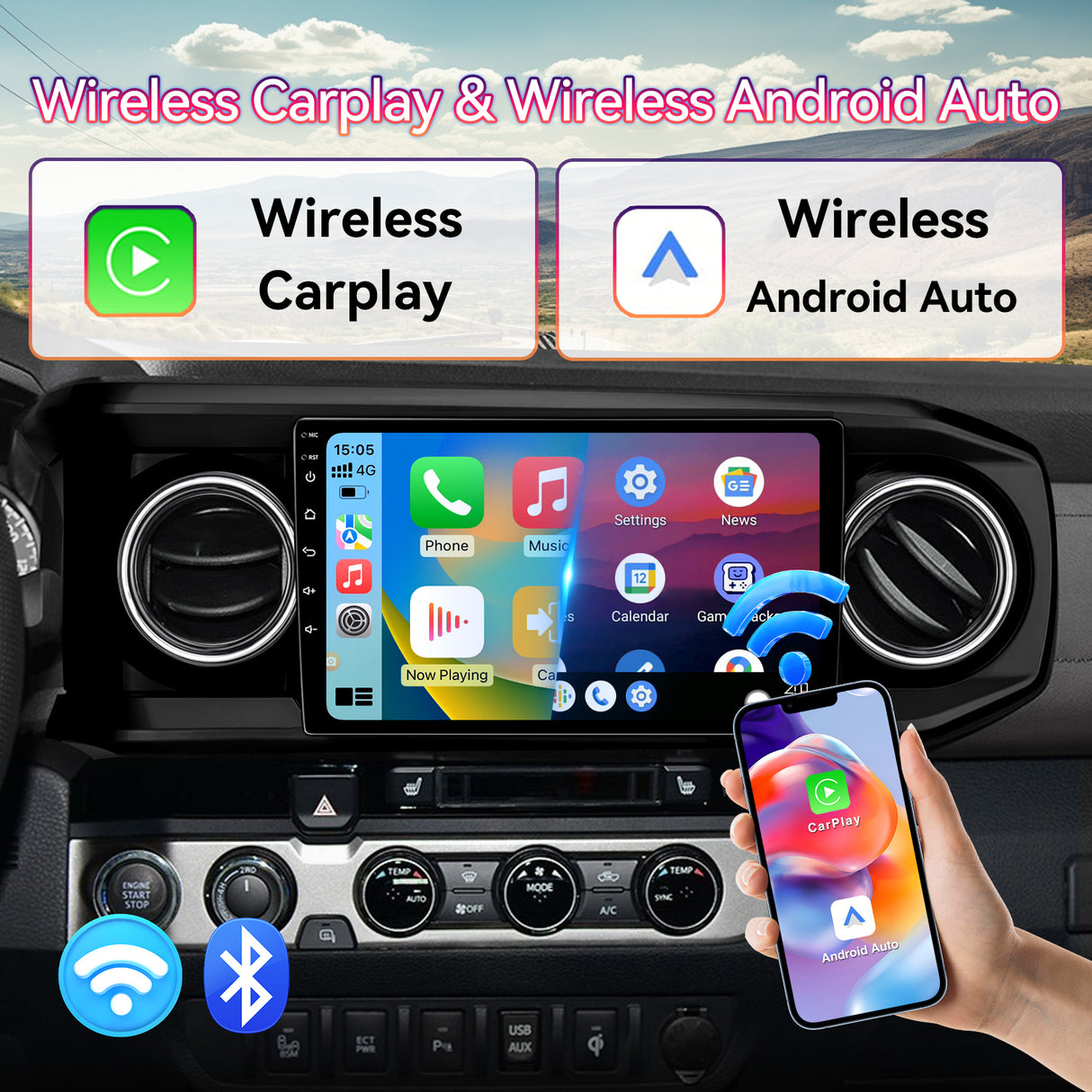 Fbinse Android 13 Car Stereo Head Unit Compatible with 3rd Gen Toyota Tacoma 2016-2023, 10 Inch Touch Screen Car Radio with Wireless CarPlay&Android Auto, GPS, FM, WiFi, Bluetooth, 1080P Reverse Camera, SWC