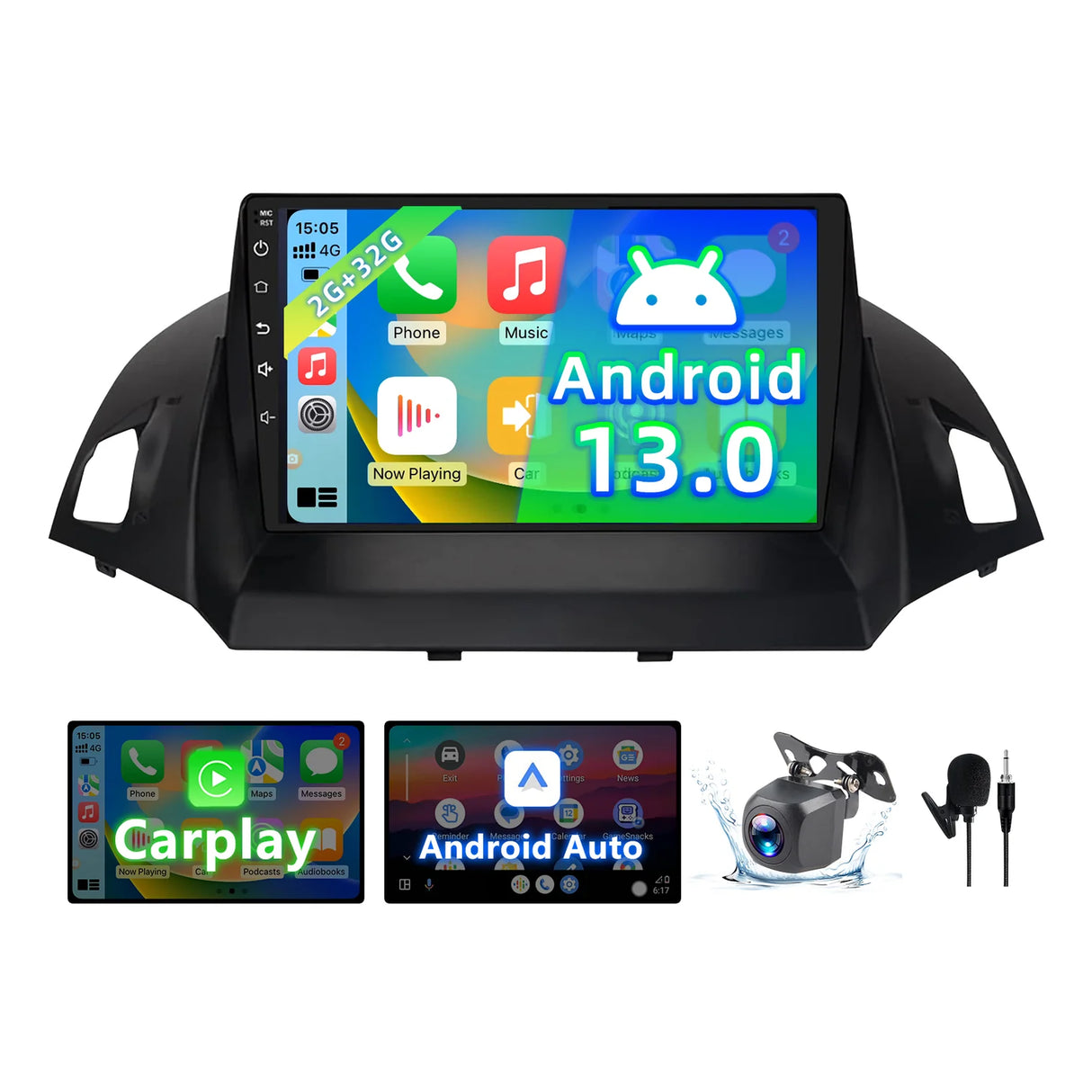 2G+32G Android 13 Car Stereo for Ford Escape 2013-2019 with Wireless CarPlay Android Auto,9 inch Touchscreen Car Radio Player with Mirror Link,WiFi/GPS Backup Camera,Bluetooth,FM/RDS,DSP,SWC