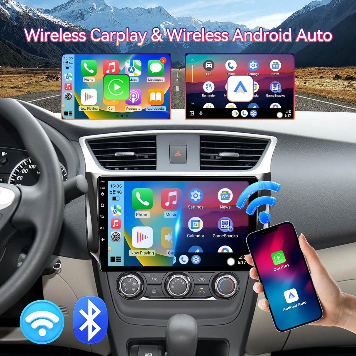 10.1 inch Touchscreen Car Stereo for Nissan Sentra 2013-2017 Supports Wireless CarPlay/Android Auto | GPS, Bluetooth, WiFi | FM/RDS Radio, DSP, SWC & Backup Camera