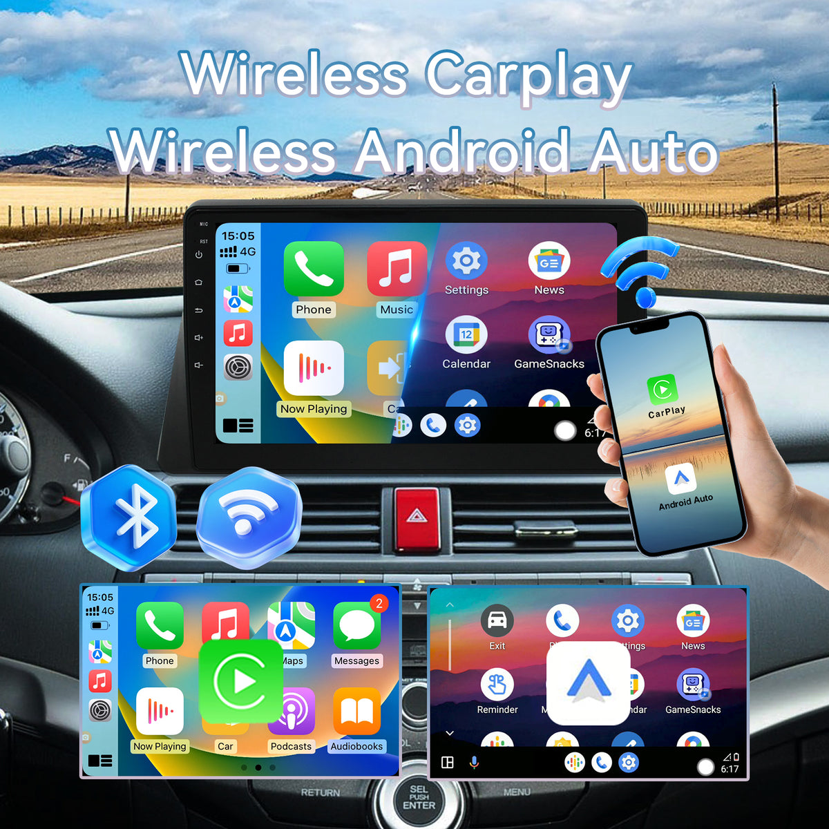 Car Radio Stereo for Honda Accord 8th 2008 2009 2010 2011 2012 2013 with Wireless Carplay Android Auto Bluetooth Touch Screen with WiFi FM GPS SWC Backup Camera
