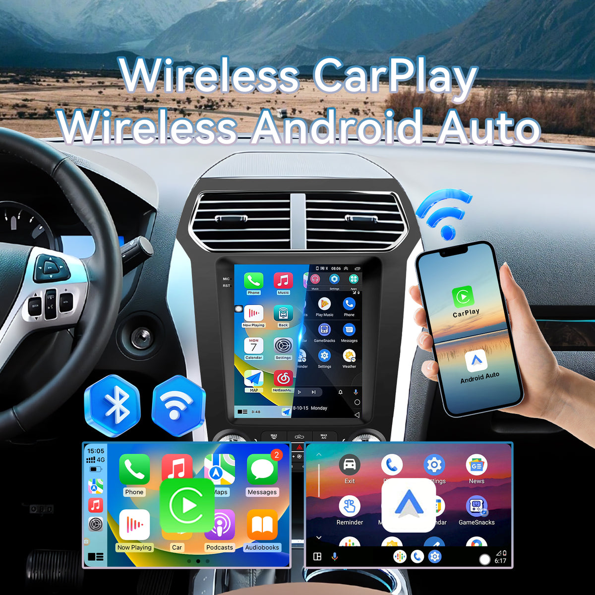 Car Radio for Ford Explorer 2011-2019, 2+64GB Touch Screen Stereo Upgrade with CarPlay/Android Auto,Fm/Am, GPS,Backup Camera