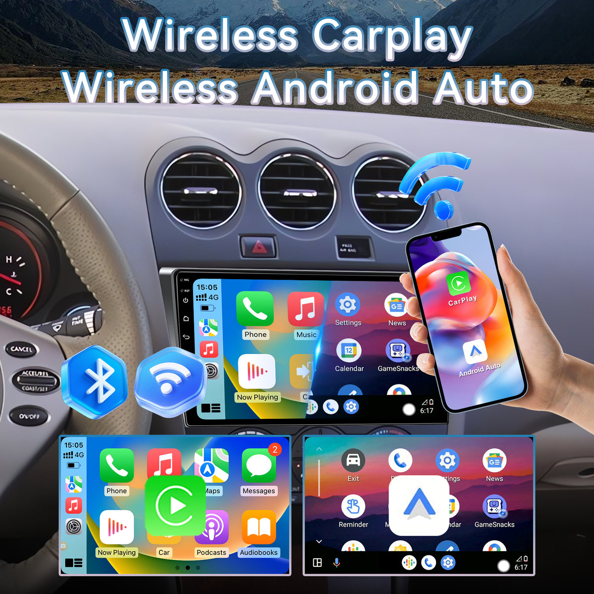 Car Radio for Nissan Altima Teana (Manual AC)2008 2009 2010 2011 2012 IPS HD Touchscreen Screen Double Din Car Stereo with Carplay & Android Auto Support Backup Camera GPS Navi FM WiFi BT