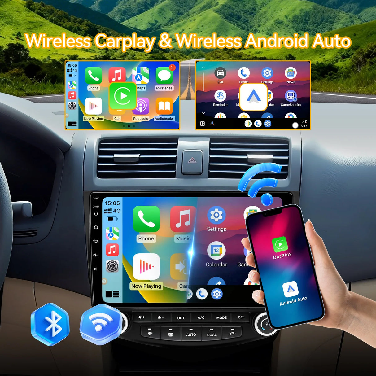 Car Stereo for Honda Accord 7th 2003-2007 Radio Wireless Carplay Android Auto, 10.1inch IPS Touch Screen, DSP, 5G WiFi, GPS, 5.0 Bluetooth, RDS/FM Radio, 32EQ, AHD Backup Camera