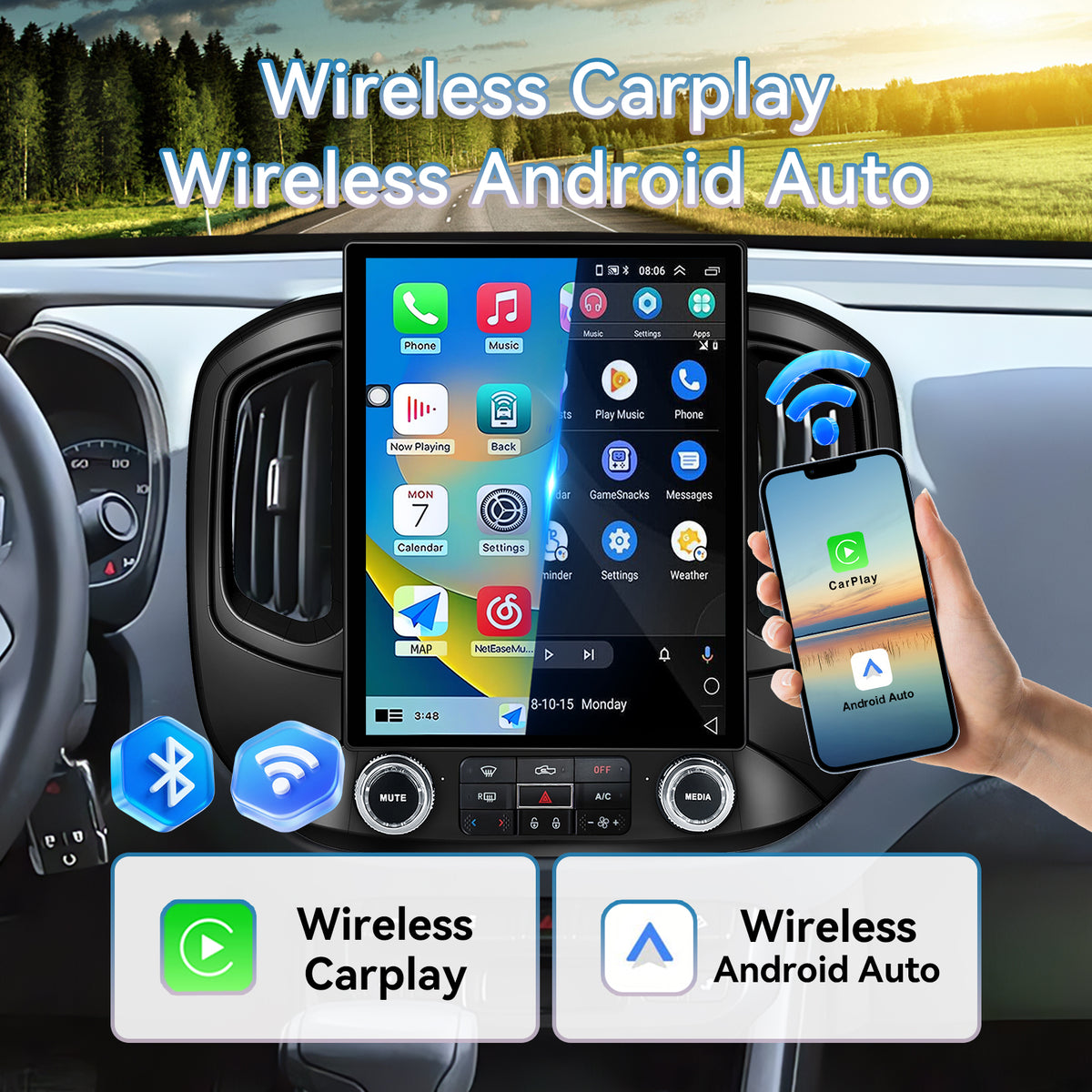 Car Stereo Radio for Chevrolet Colorado 2015-2018, T-Style 12.1" Touchscreen with Wireless CarPlay & Android Auto, 8-Core Processor, 4GB RAM + 64GB ROM, Mirror Link, WiFi, Bluetooth, FM, DSP, SWC, Backup Camera