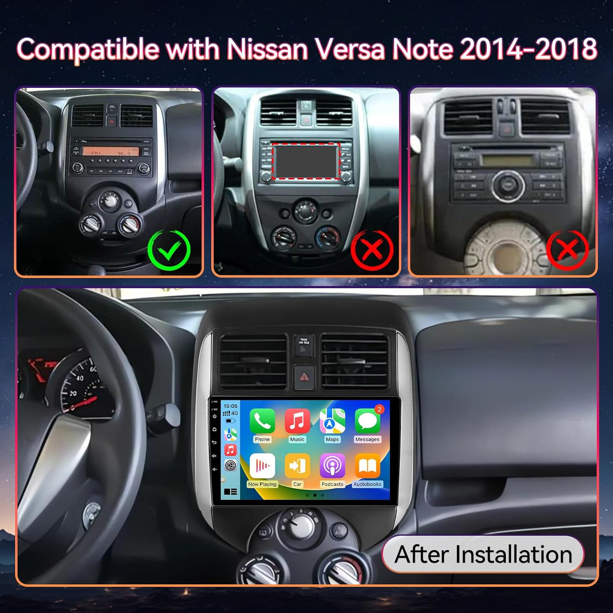 Car Stereo for Nissan Versa Note 2014-2018 Supports Wireless CarPlay/Android Auto Touchscreen, GPS/Bluetooth/FM/AUX/SWC/Backup Camera