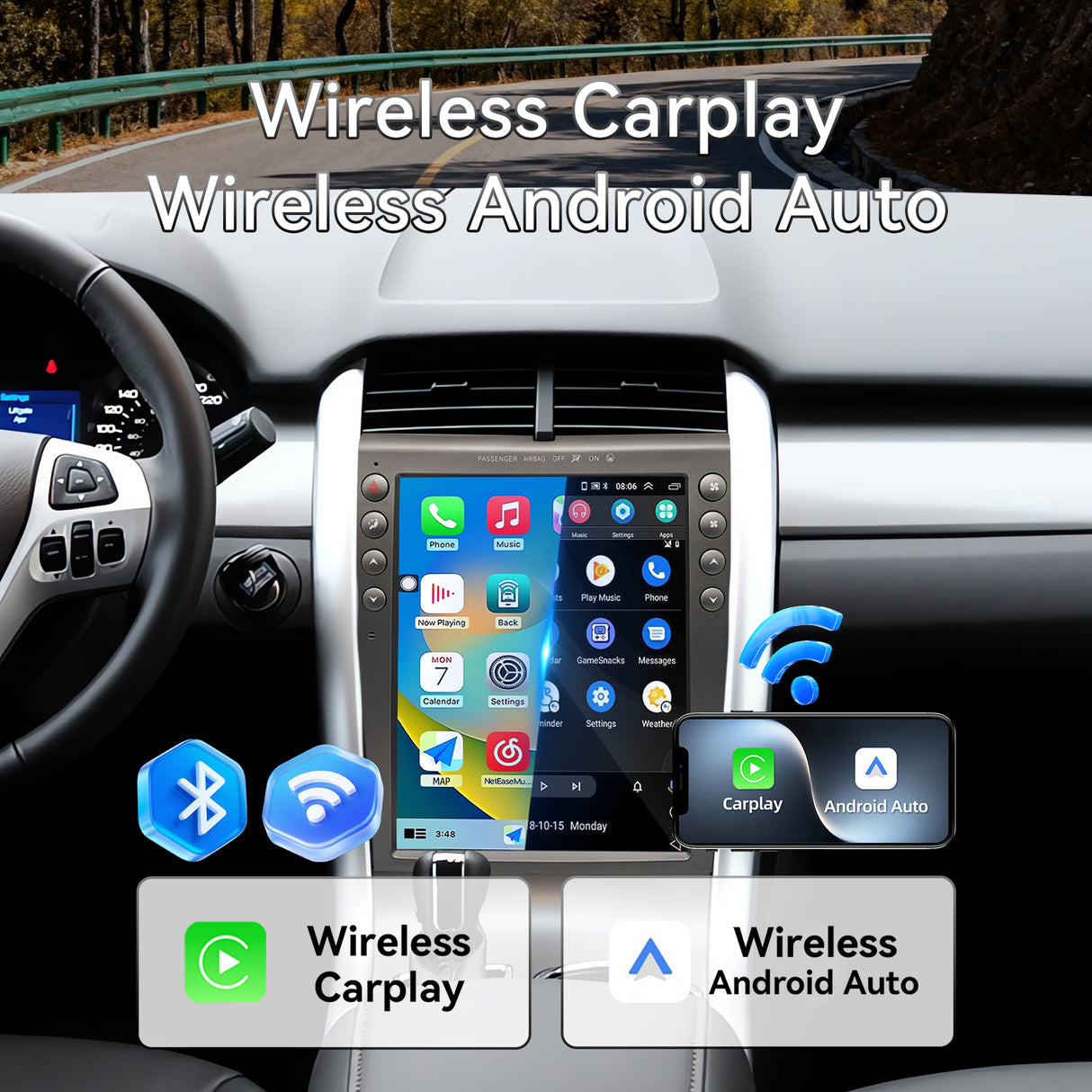 QLED 8-Core Radio for Ford Edge 2009 2010 2011 2012 2013 Upgrade,Touch Screen Stereo,Support Carplay and Android Auto,Free Back Camera