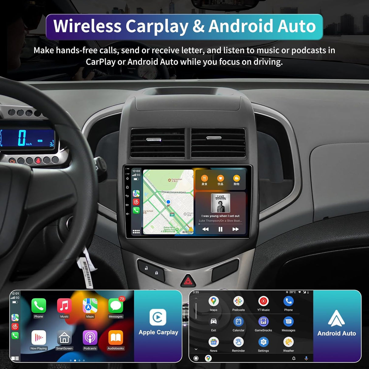 Android 13 Car Radio Stereo for Chevy Sonic Aveo 2011-2015 with Wireless Carplay&Android Auto