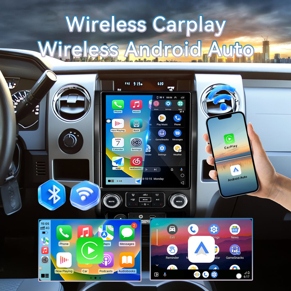 Ford F150 2009 2010 2011 2012 Android 14 Car Stereo 8-core, 12.1 Inch IPS Touch Screen Car Radio with Wireless Carplay/Android Auto,GPS, WiFi, Bluetooth, FM, DVR