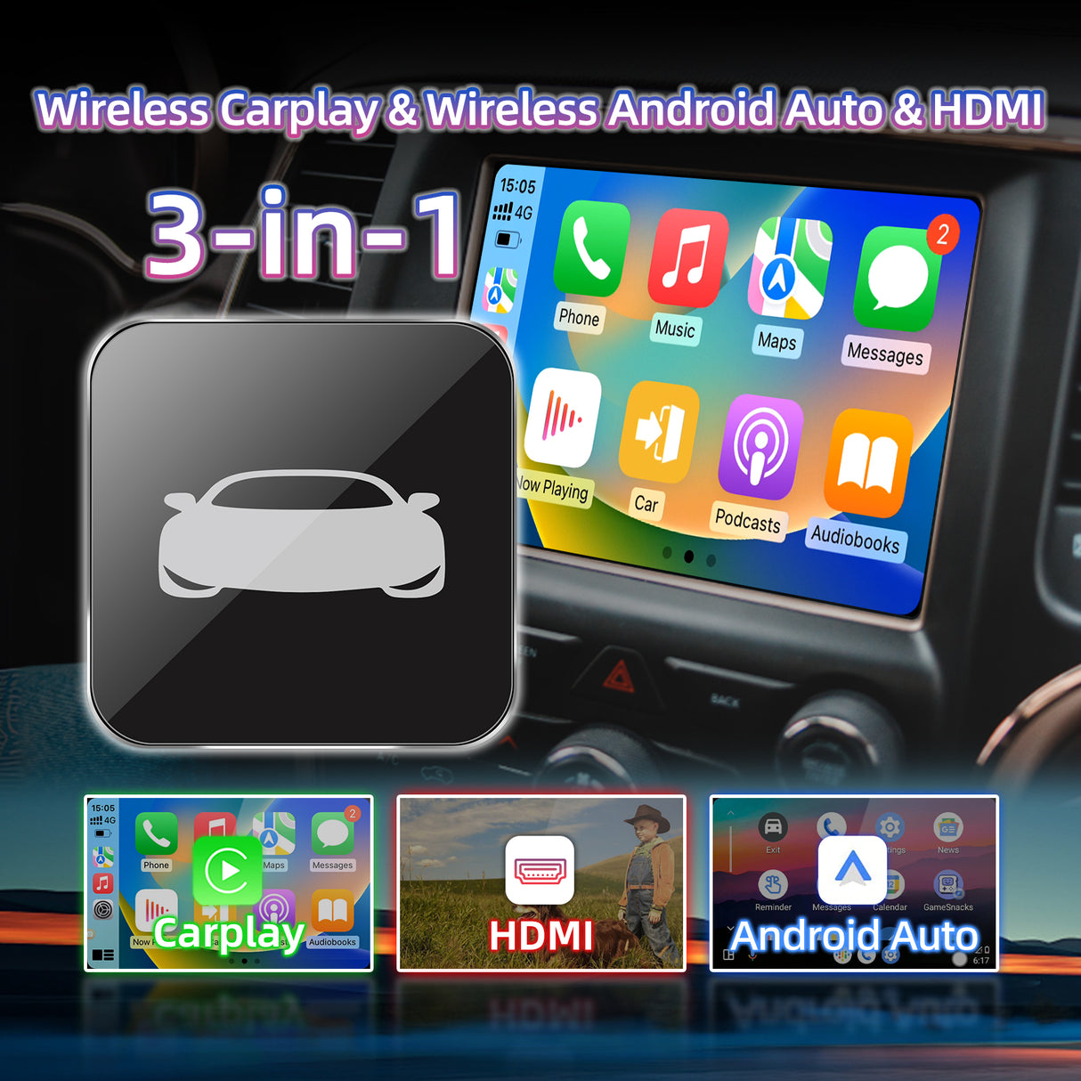 Wireless CarPlay HDMI Multimedia Adapter Supports Fire TV Stick, Google TV Stick for Cars with Factory wired CarPlay