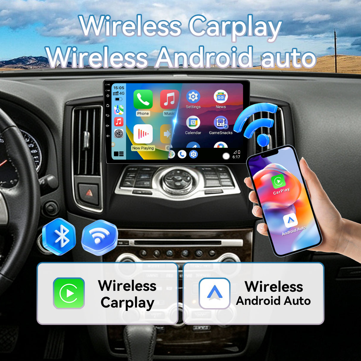 Car Radio for Nissan Maxima 2009-2014 Stereo Head Unit Upgrade Biorunn 9 Inch GPS Navigation Wireless Car-Play Android Auto Blue-tooth RDS FM 2GB RAM 64GB ROM SWC Backup Camera