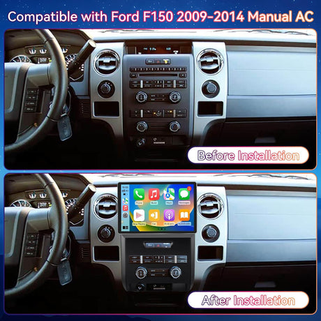 Car Stereo for Ford F150 2009 2010 2011 2012 Supports Wireless CarPlay & Android Auto, BT/WiFi/GPS/FM/SWC/1080P Backup Camera/Manual AC Upgrade