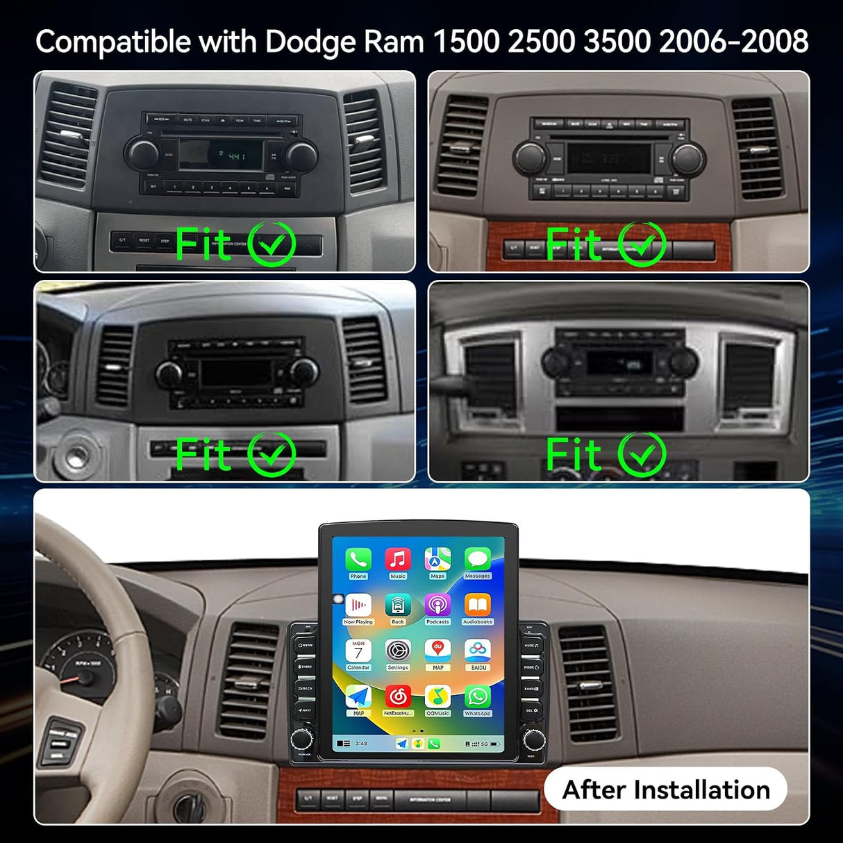 9.7 Inch Android 14 Car Radio Stereo Compatible with Dodge Ram 1500/2500/3500 2006 2007 2008 Upgrade with Wireless Carplay&Android Auto, GPS/SWC/Backup Camera