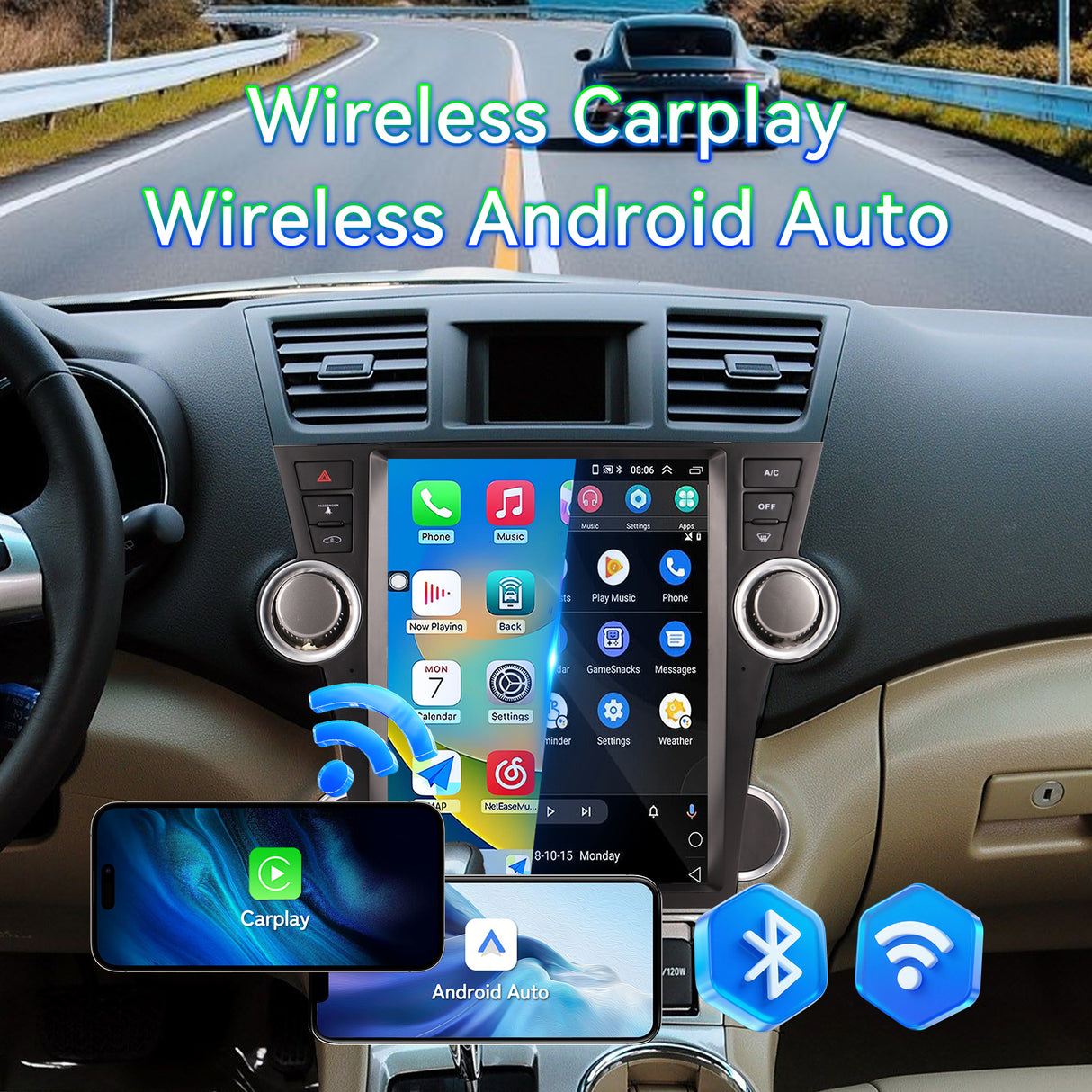 8Core 4GB+64GB Android 13 Car Radio for Toyota Highlander 2009 2010 2011 2012 2013, 12.1 Inch Highlander Stereo with Carplay & Android Auto