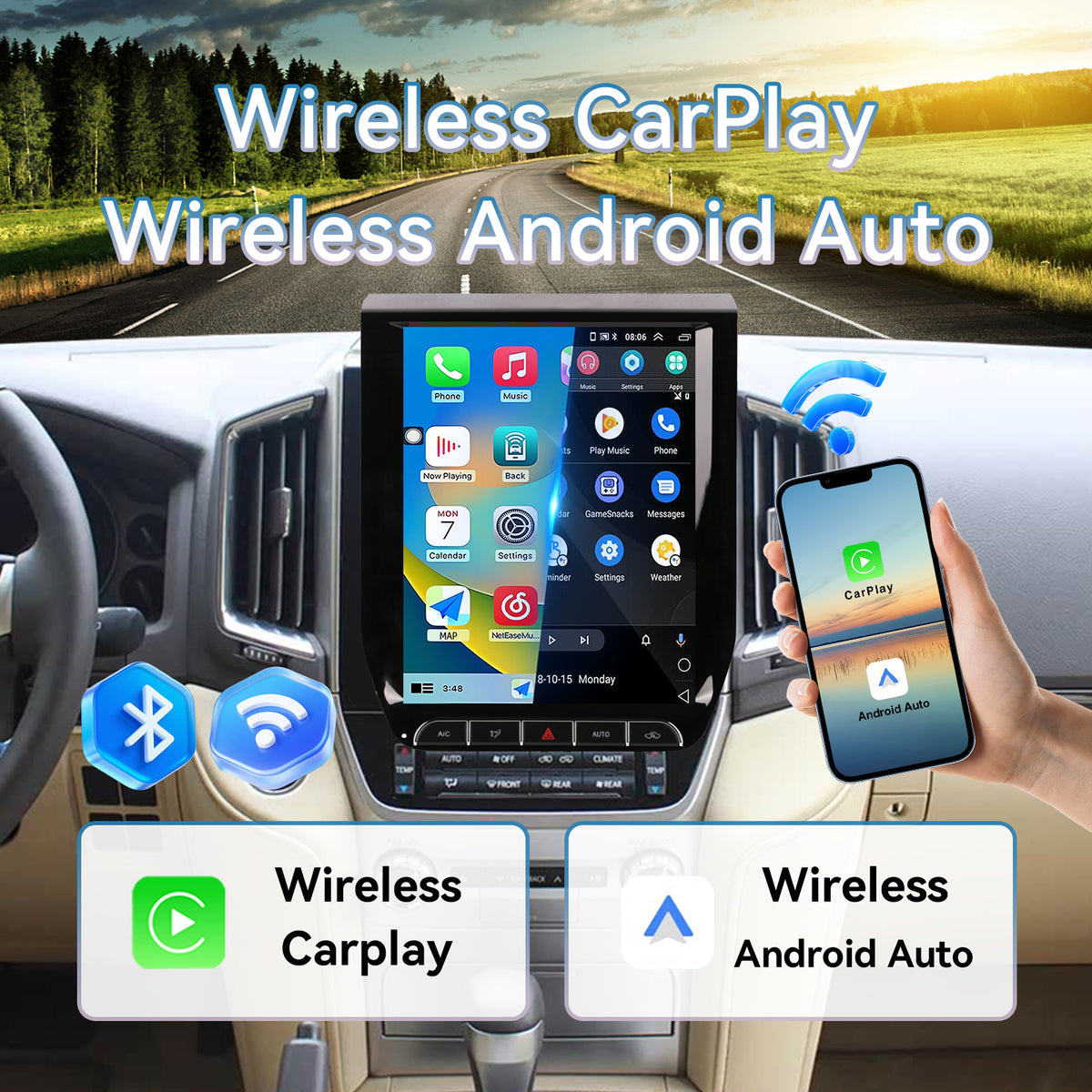 Car Radio Stereo for Toyota Land Cruiser 2016-2020, Octa-Core 8GB+128GB Android Head Unit with Wireless CarPlay Android Auto, Touch Screen GPS Navigation Bluetooth DSP