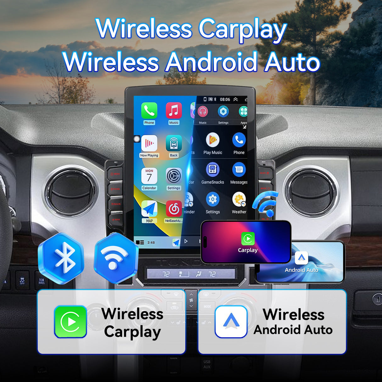 Car Stereo Radio Compatible with Toyota Tundra 2014-2021 with Wireless CarPlay Android Auto, Android 14 Head Unit, 9era.7 Inch Touchscreen Support Bluetooth, FM/GPS/WiFi/Mirror Link/Backup Cam