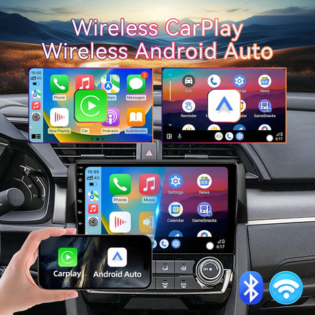 Car Stereo for Honda Civic 2016 2017 2018 2019 2020 with Wireless Carplay&Android Auto, 9 Inch Touchscreen Bluetooth FM/RDS WiFi GPS SWC AHD Backup Camera