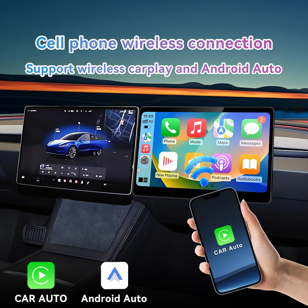 15.6" Android 13 Co-Pilot Screen Car Radio Stereo Compatible with Tesla Model 3 2019-2022 & Model Y 2021-2024, 6+64GB, Wireless CarPlay/Android Auto, OEM-Style Upgrade, BT 5.0, WiFi (WiFi Version)