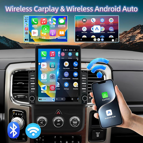 Android 13 Car Stereo for Dodge Ram 1500 2500 3500 2013-2018 (Manual AC), Supports Wireless CarPlay & Android Auto, BT/WiFi/GPS/FM/SWC/1080P Backup Camera