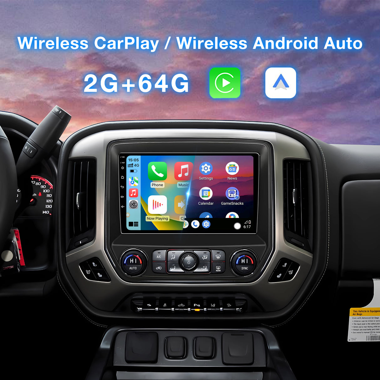 Android 13 2+64G Car Radio Replacement Compatible with Chevy Silverado & GMC Sierra 2014-2018, 10.2" Touch Screen, Wireless CarPlay& Android Auto, WiFi, GPS, Bluetooth, FM, 1080P Backup Camera, SWC