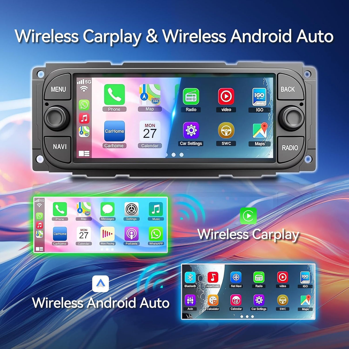 Android 13 Car Radio Stereo for Dodge RAM 2002-2006/Jeep Wrangler 2003-2006/Caravan 2004-2007 with Wireless CarPlay/Android Auto