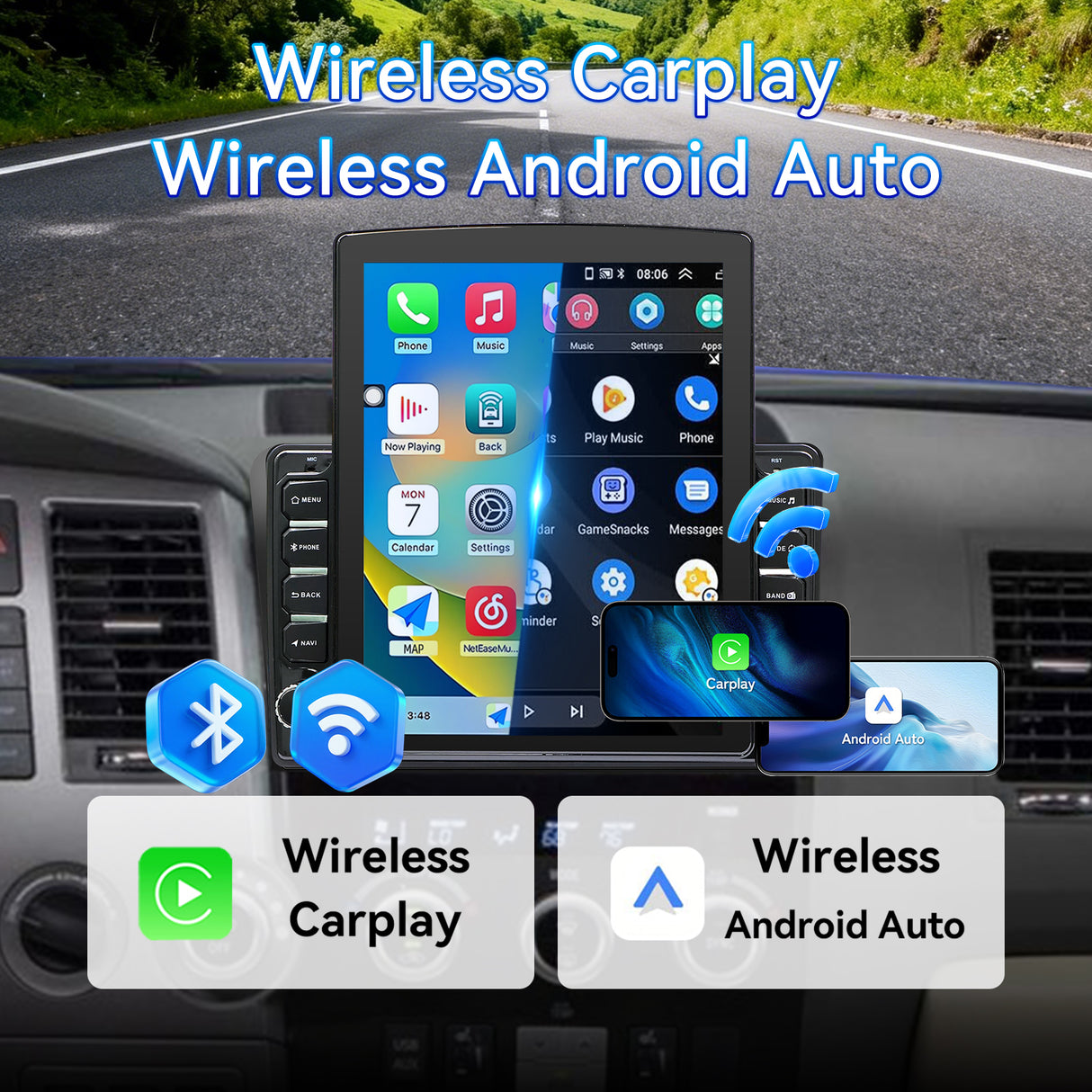 9.7" Android 14 Car Radio Stereo Compatible with Toyota Tundra 2007-2013 Sequoia 2008-2018 Touch Screen with Wireless CarPlay & Android Auto FM Radio Upgrade Bluetooth GPS Navigation Backup Camera