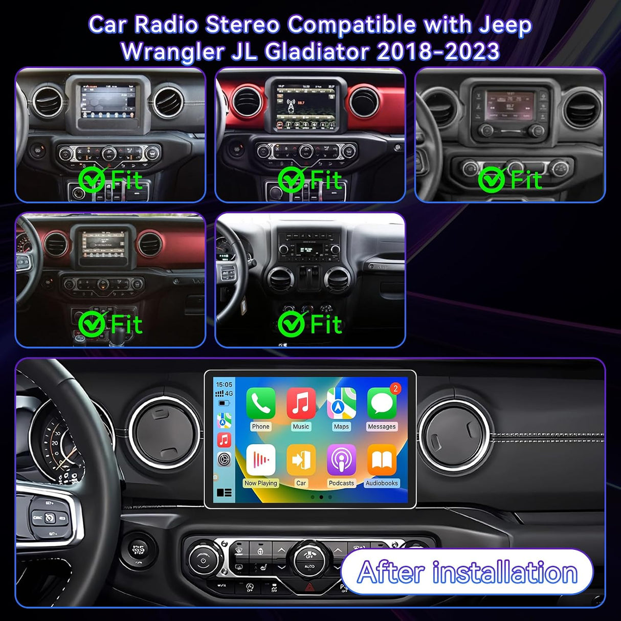 11.5 Inch Car Radio Stereo Compatible with Jeep Wrangler JL 2018-2023/Gladiator JT 2020 2021,4+64G Android Car Radio with CarPlay &Android Auto GPS Navigation SWC Backup Camera