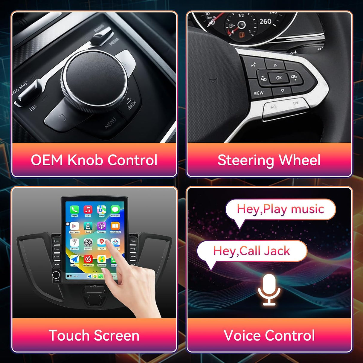 Car Stereo Radio Upgrade Compatible with Ford Transit 150 250 350 2015-2018, Touch Screen with Wireless CarPlay & Android Auto, GPS Navigation, FM, SWC, Backup Camera, Mic